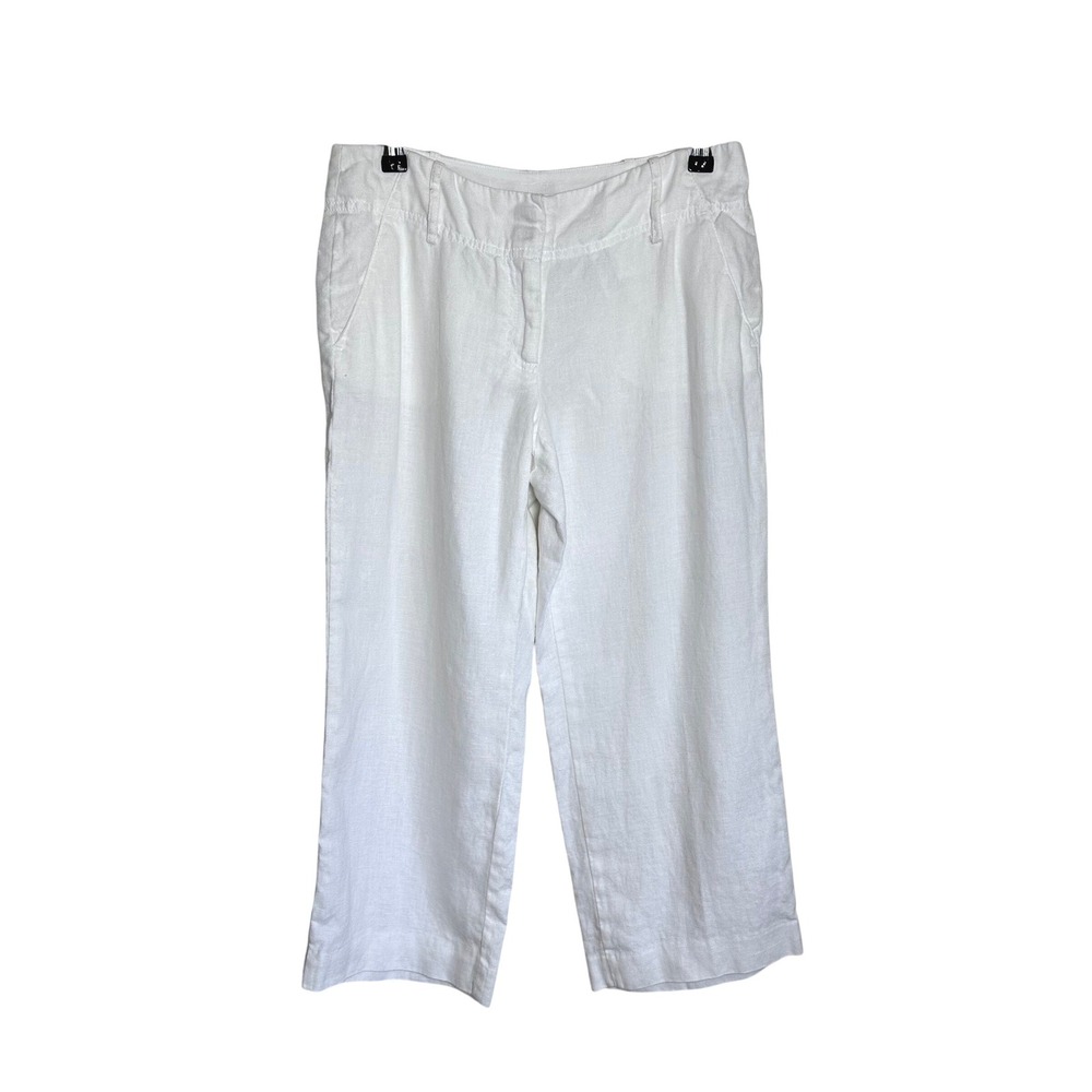 Michael Kors Womens White Linen Wide Leg Capri Pants Size 6 Travel Minimalist